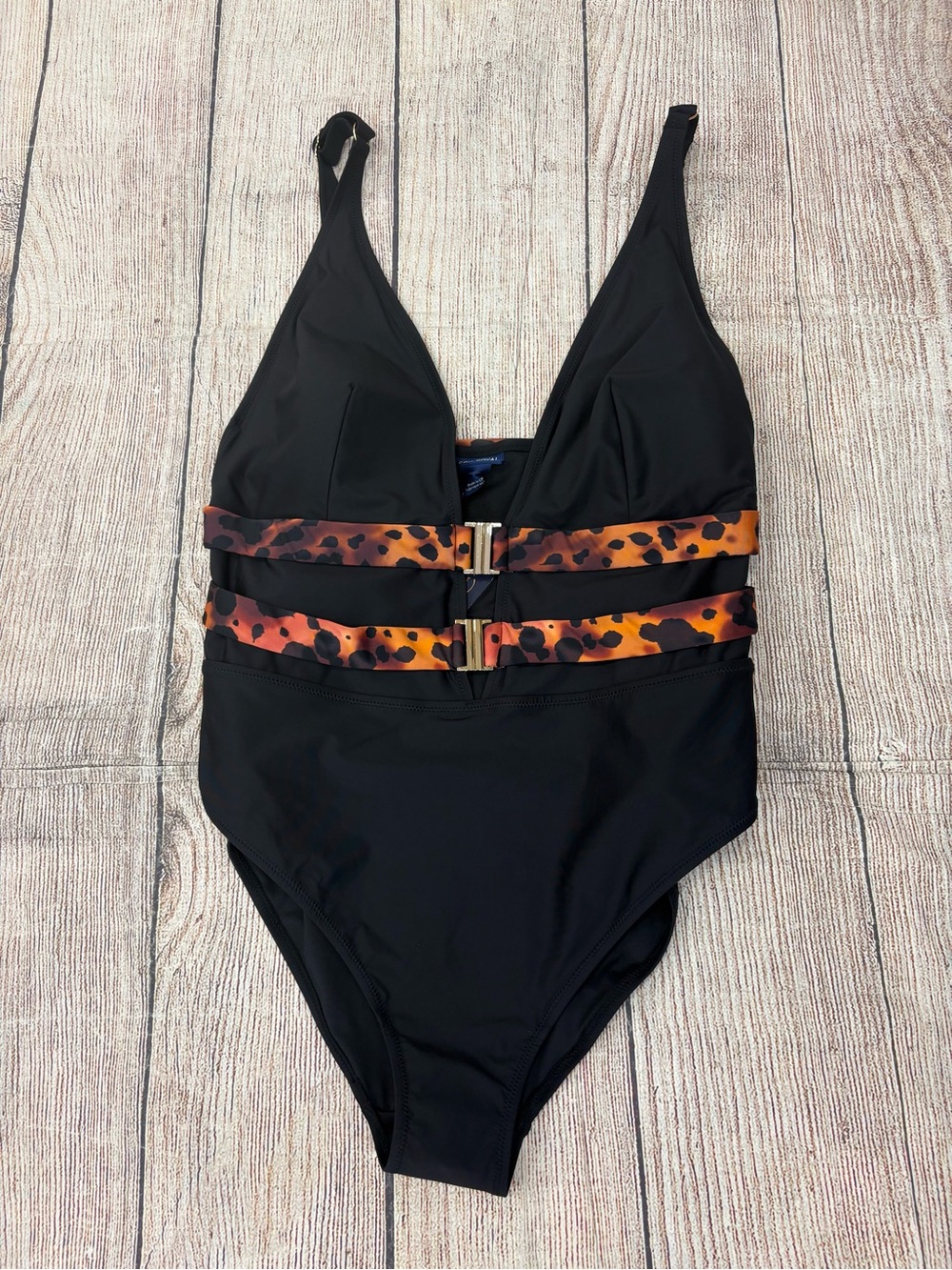 Vibe Black One-Piece Swimsuit with Tortoiseshell Print Accents